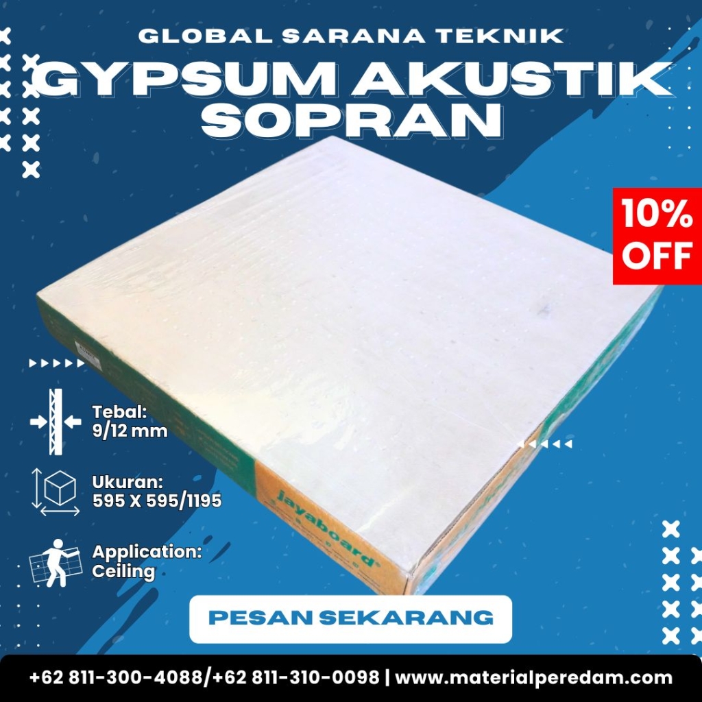 Gypsum Akustik Sopran Murah 60cm – Peredam Suara untuk Plafon & Dinding 1 Gypsum Akustik Sopran