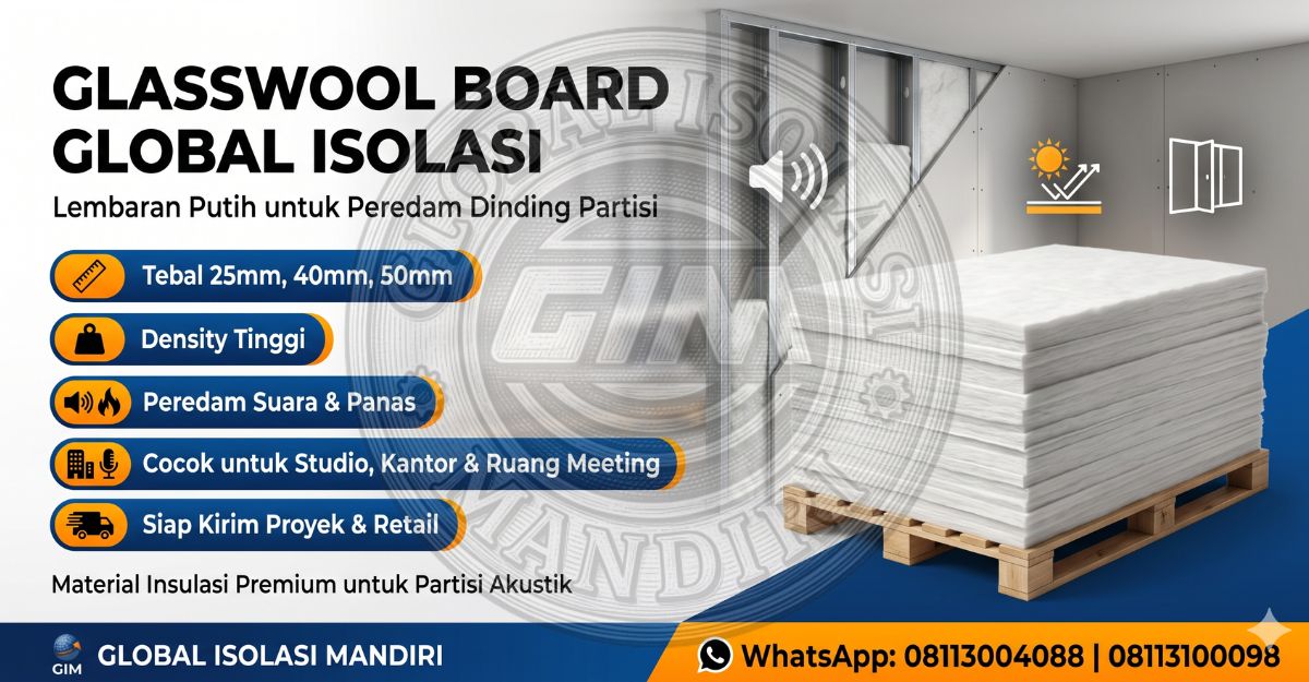 Glasswool Lembar Putih Peredam Panas & Suara untuk Dinding Partisi 50mm Murah 1 Glasswool Lembar Putih Peredam