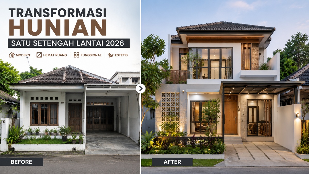 Desain Hunian Satu Setengah Lantai 2026 yang Modern dan Estetis 1 Desain Hunian Satu Setengah Lantai