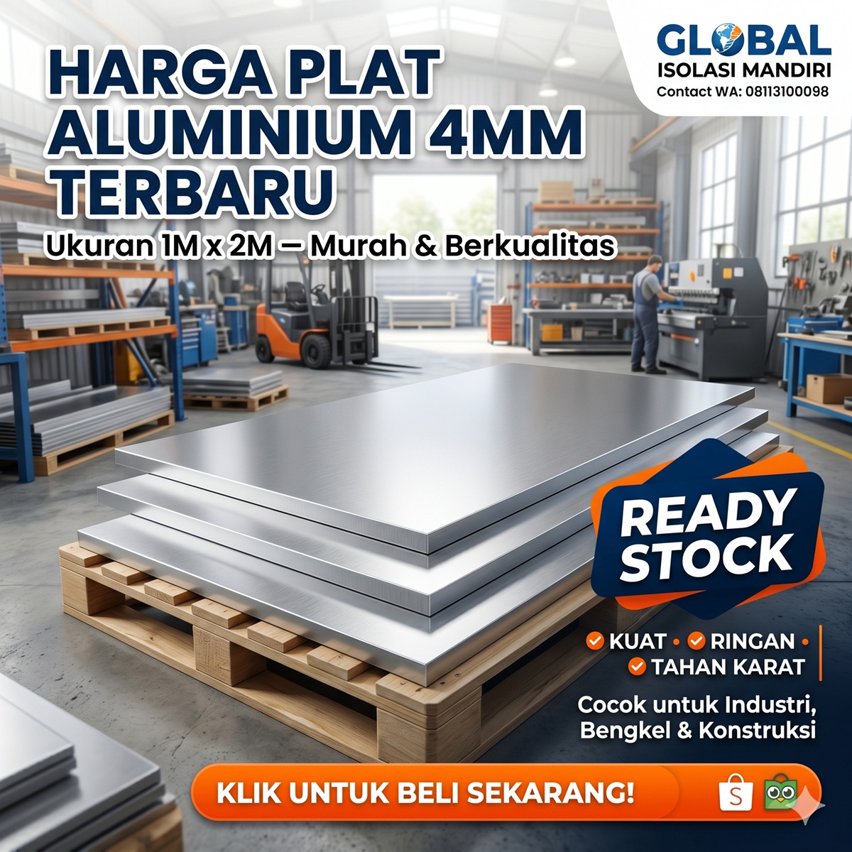 Harga Plat Aluminium 4mm Terbaru - 1M x 2M Murah