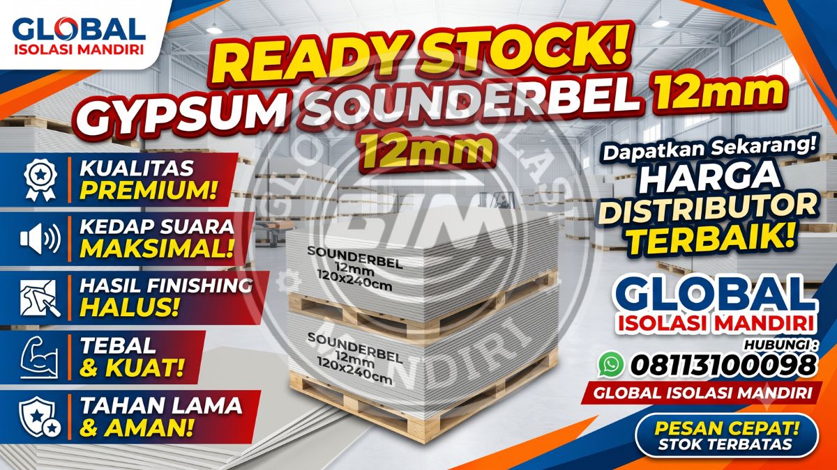 Gypsum Sounderbel 12mm Murah