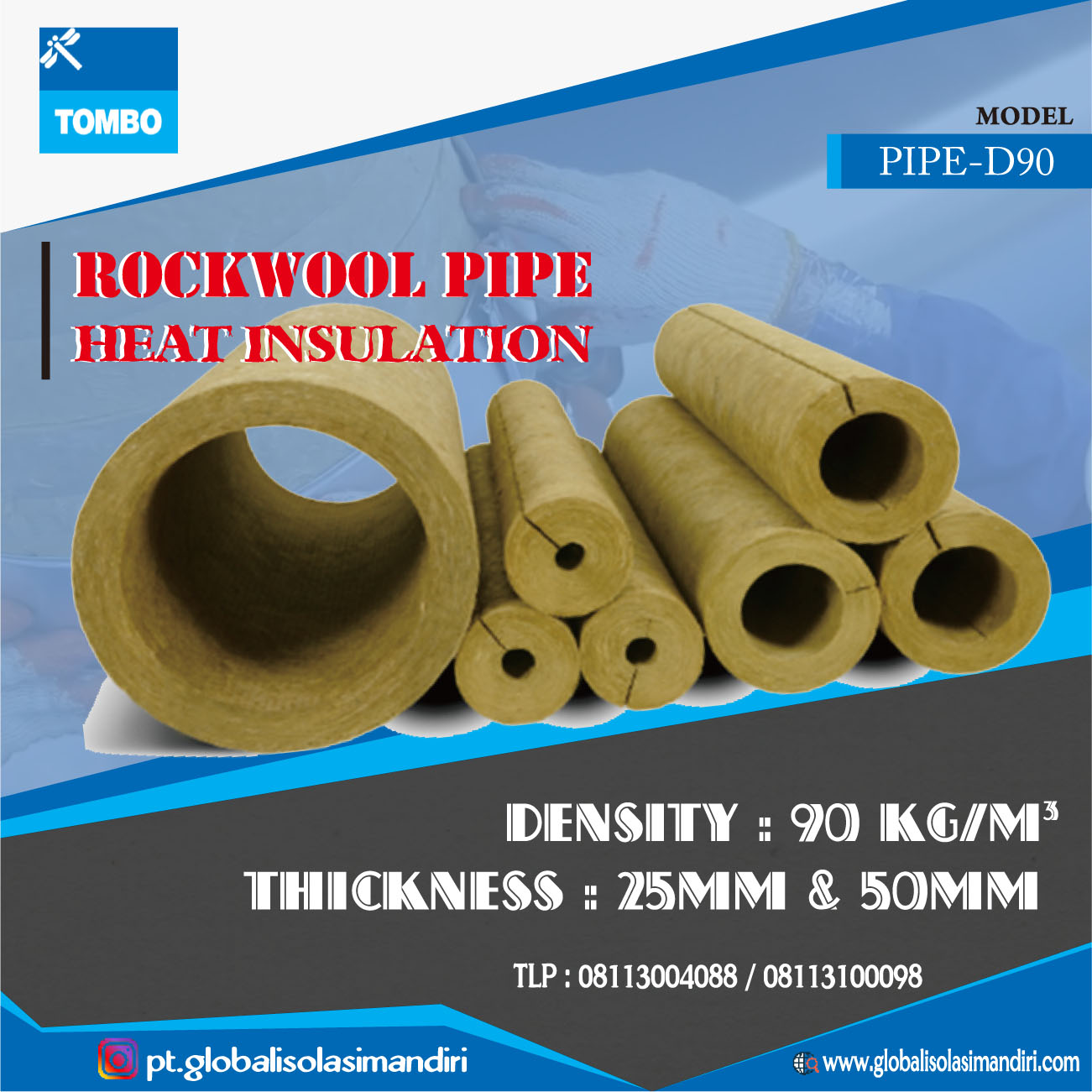 Rockwool pipa cover insulation 1/2" x 25mm x 1mtr
